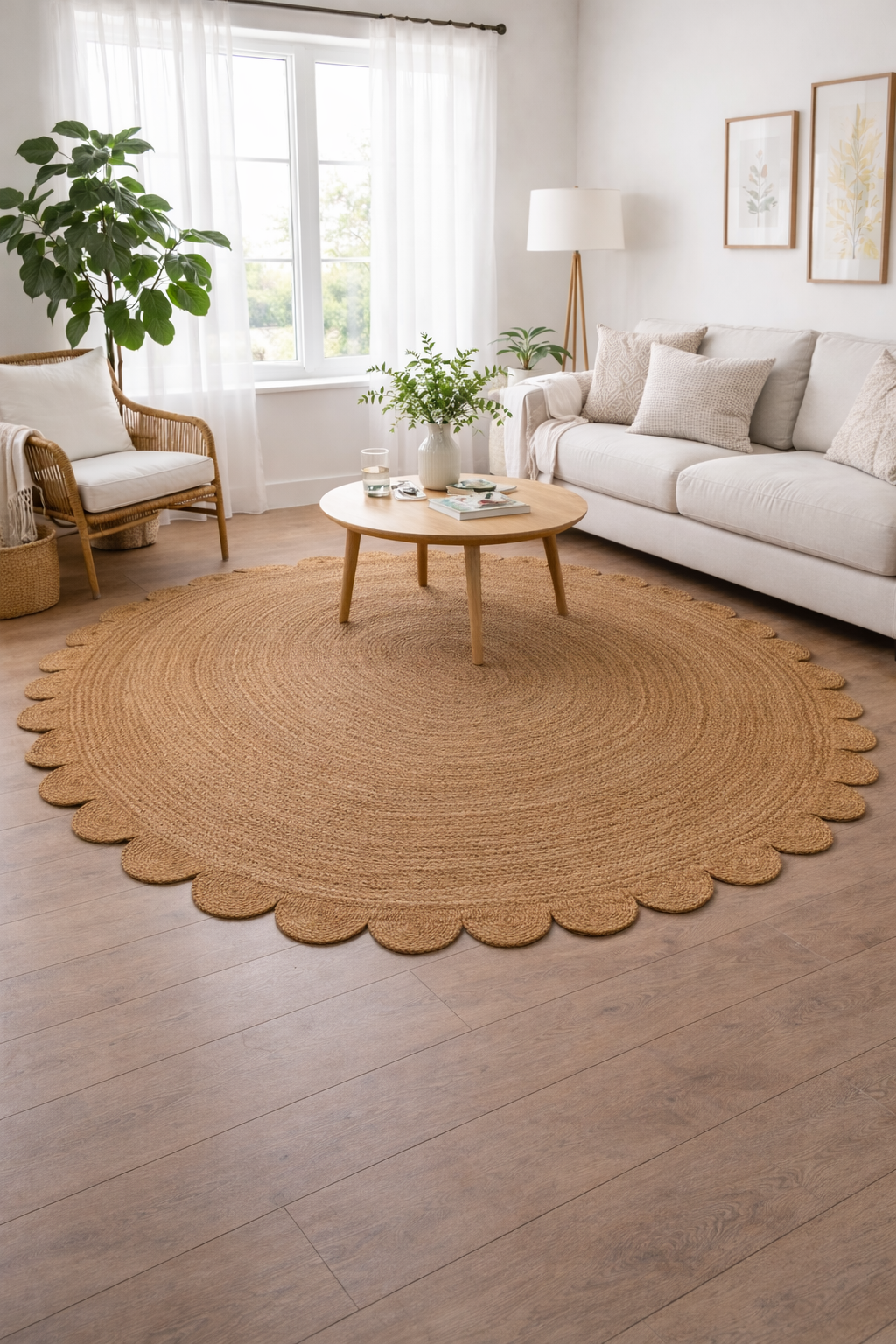 Handmade Jute Scalloped Rug – Oval Rug