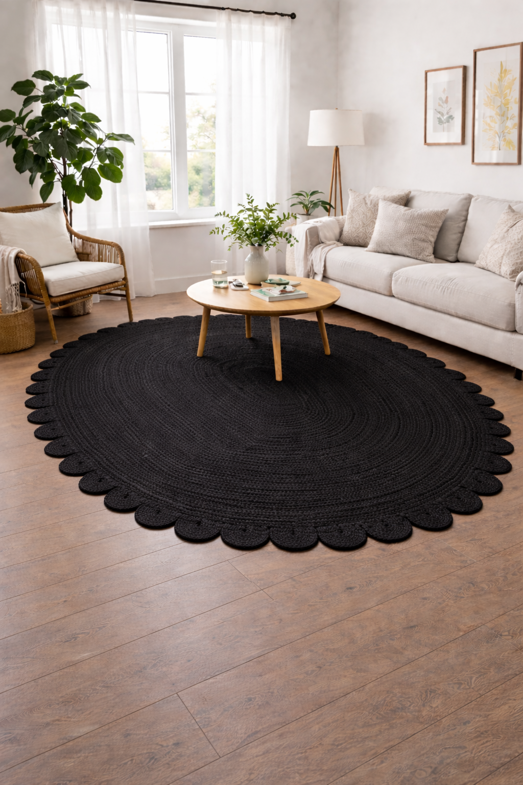 Handmade Jute Scalloped Rug – Oval Rug