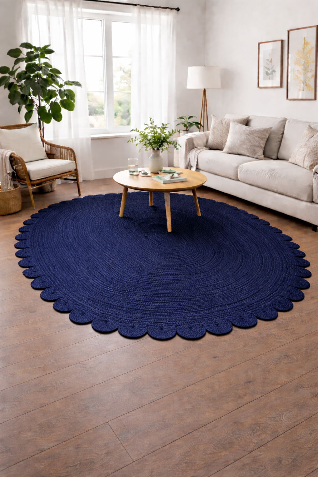 Handmade Jute Scalloped Rug – Oval Rug
