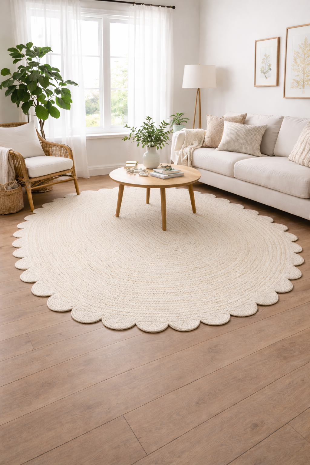 Handmade Jute Scalloped Rug – Oval Rug